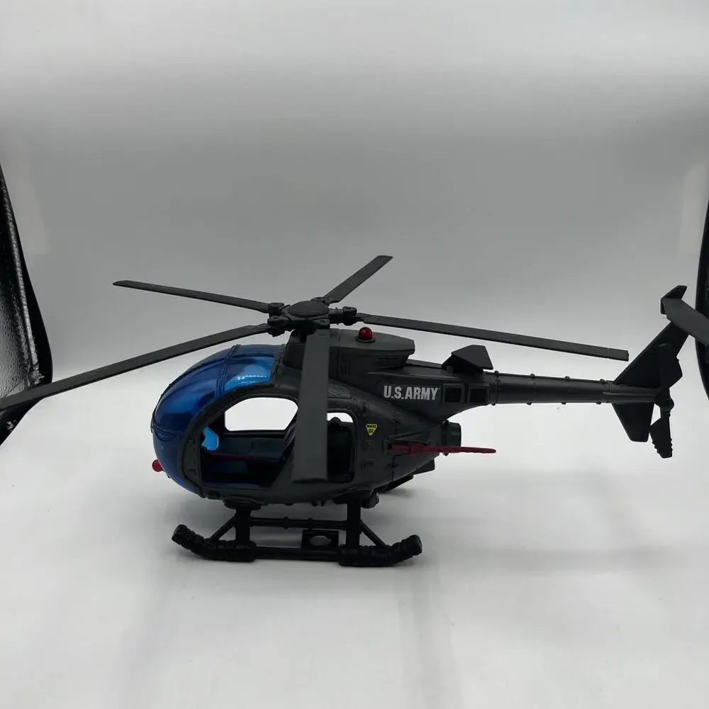 US Army Military Toy Helicopter Gray Blue Black w/ Blue Canopy Adjustable Blades